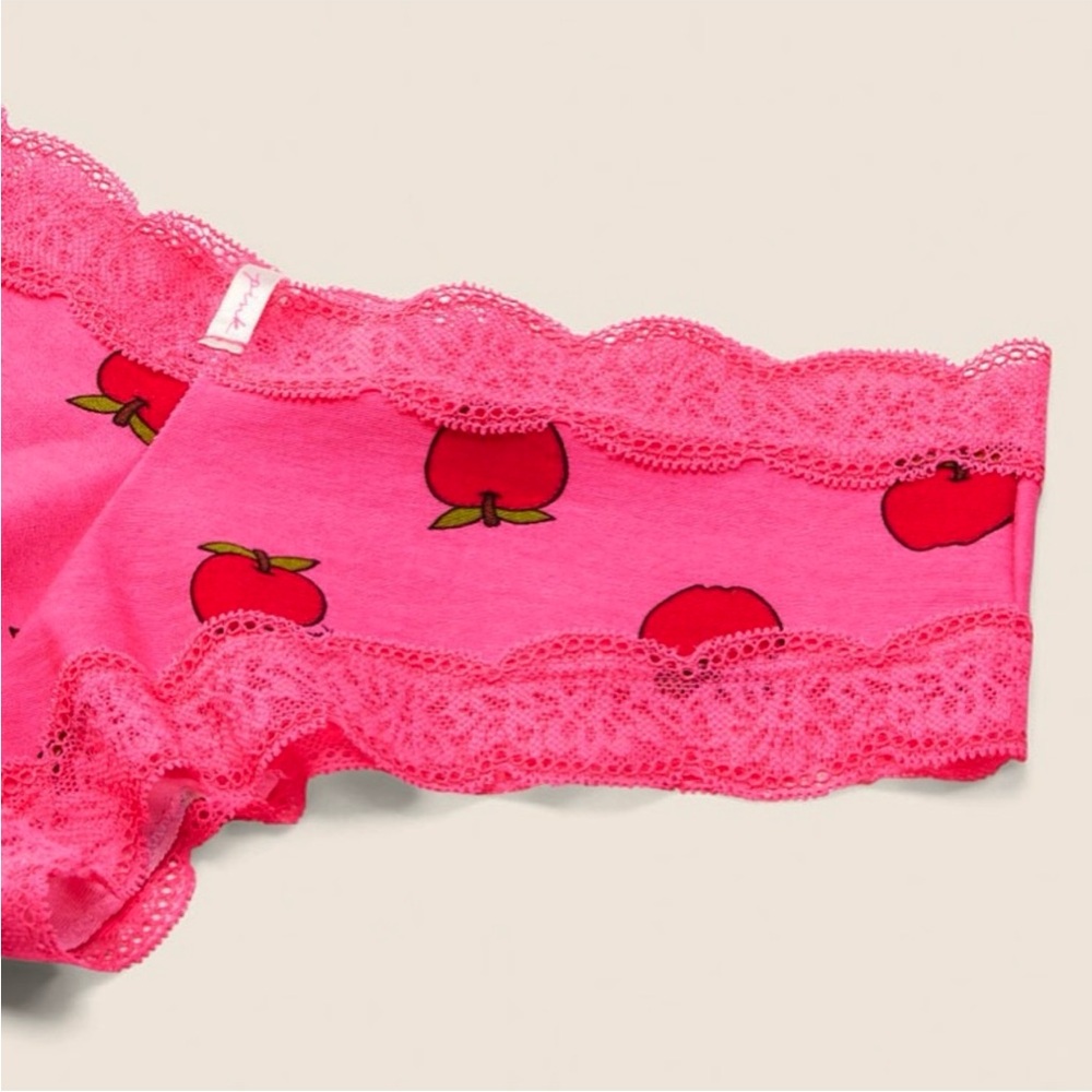 PINK Victoria’s Secret panties Cotton lace Cheekster PINK panties apple graphic - Picture 2 of 3